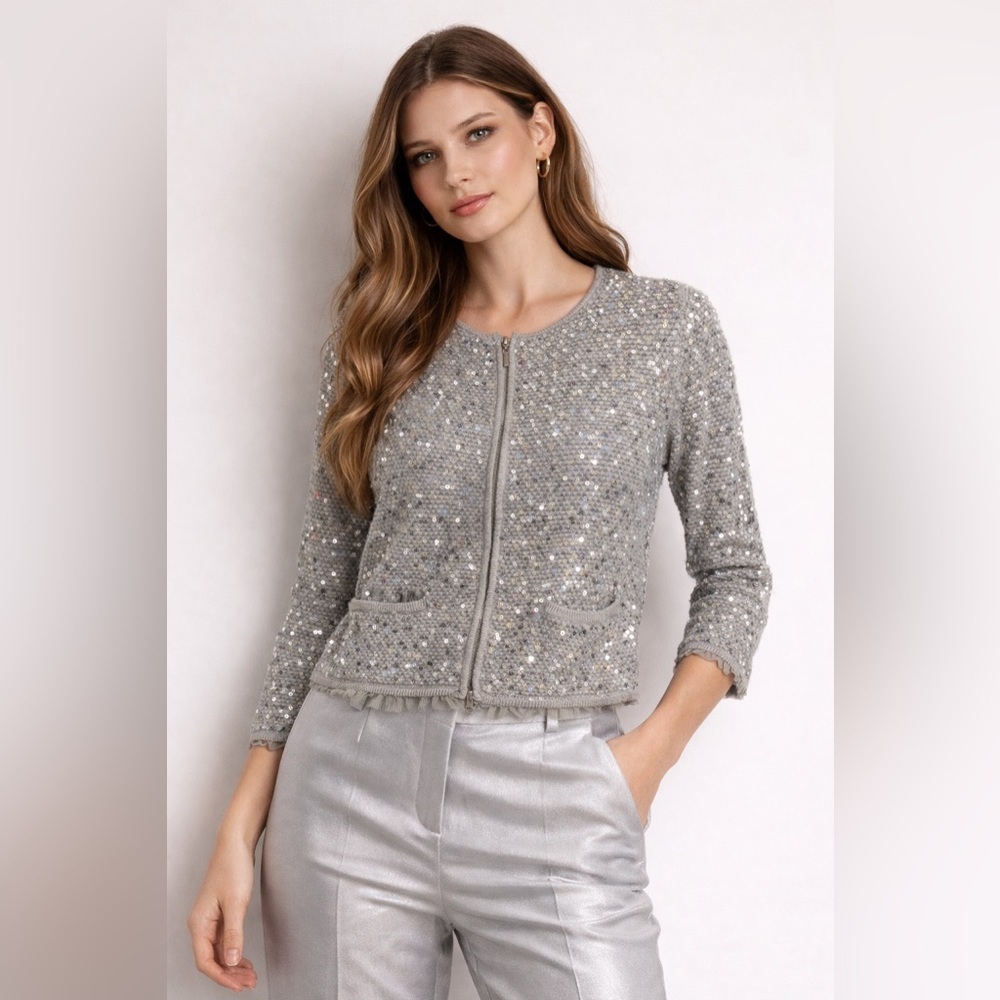 Chicos - Gray Sequin Zip Front Jacket - (M-12)Chicos 2